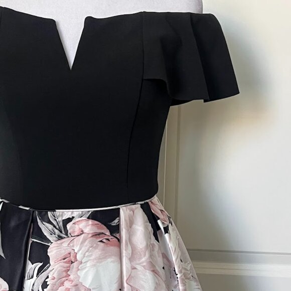 Betsy & Adam Black Pink Floral Off-The-Shoulder Fit & Flare Dress Size 2 - Picture 5 of 16